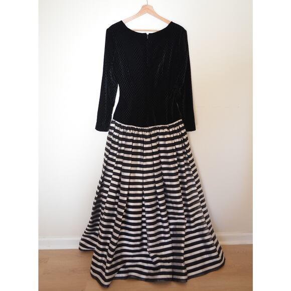 Vintage Carolina Herrera Striped Skirt Velvet Bodice Drop Waist Gown - Picture 7 of 8